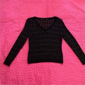 St. John Black V-Neck Sweater, S